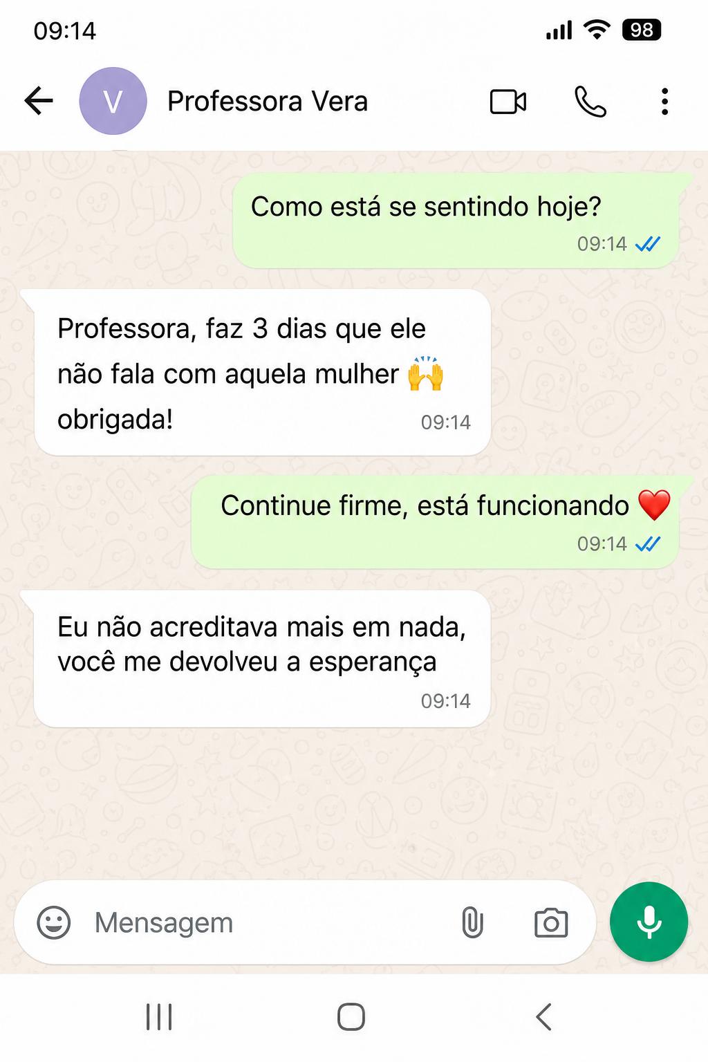 Depoimento real recebido pelo WhatsApp de Juliana Martins